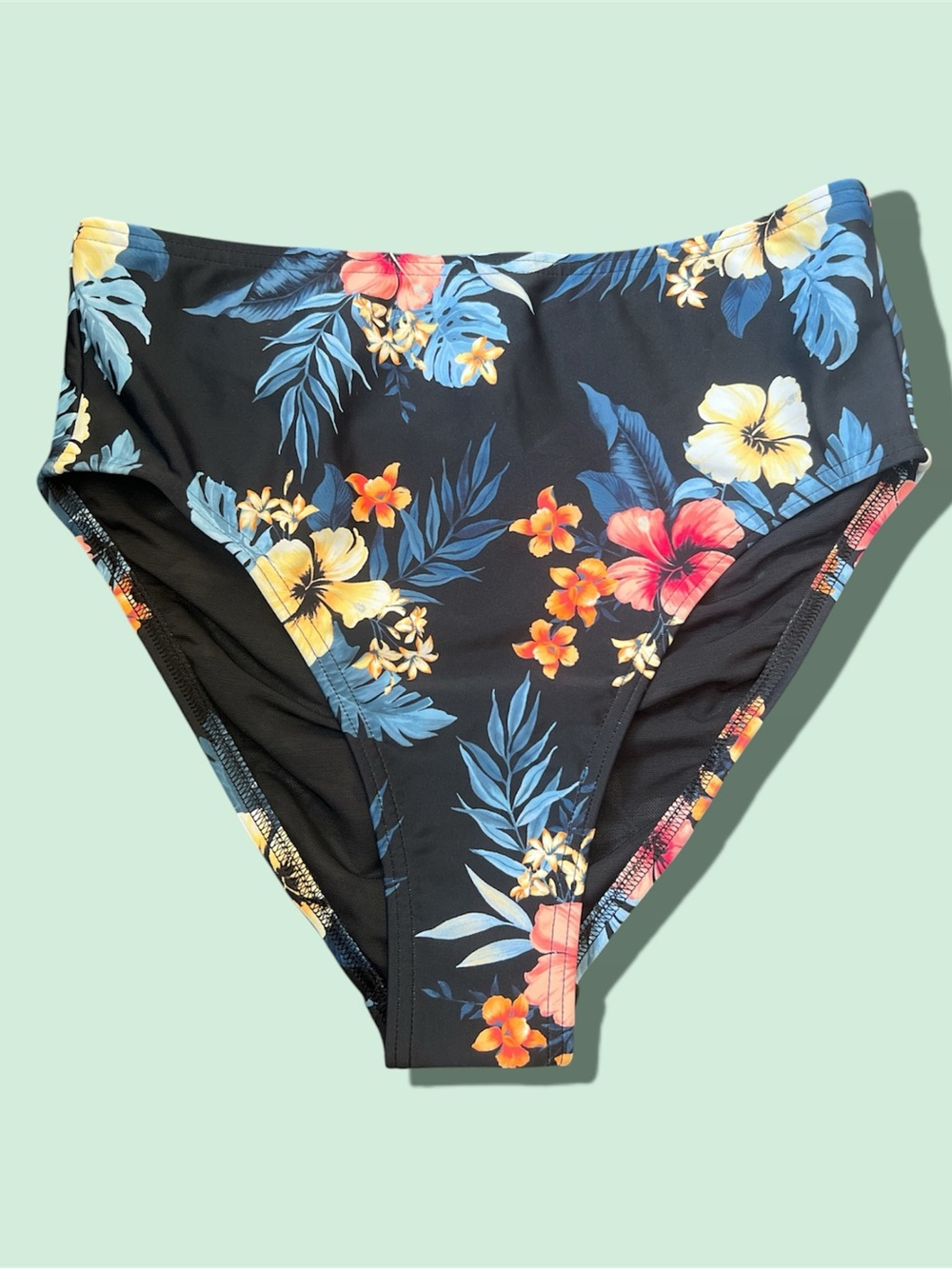 Lands' End Black Floral High-Waist Bikini Bottom